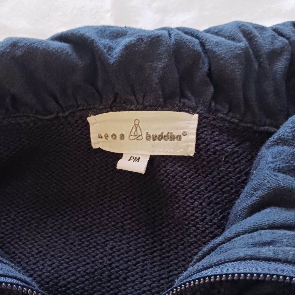 Neon Buddha Zipper Cotton Sweater Ruched Navy‎ Blue Petite Size PM - Picture 2 of 3